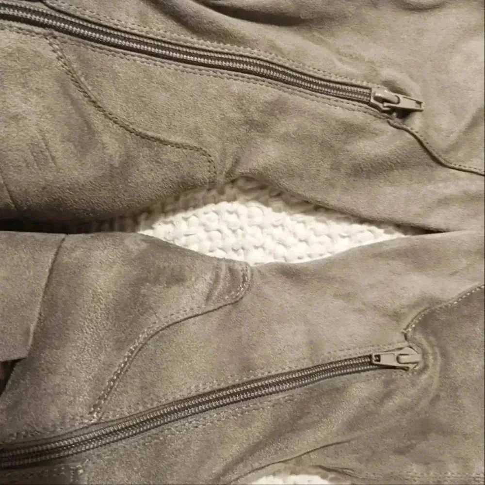 Over the knee gray suede boots